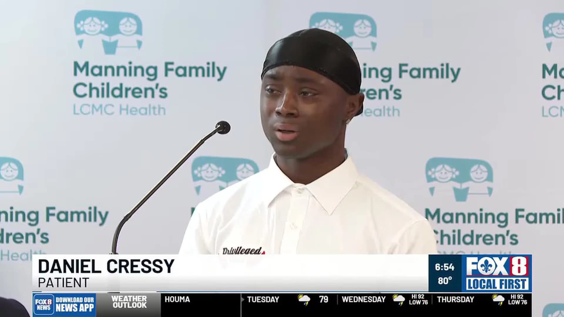 Daniel Cressy speaks at Manning Family Children’s Hospital after his reported functional cure for sickle cell disease.